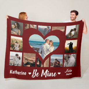 Stylish Be Mine Valentine XO Photo Collage Red Fleece Blanket