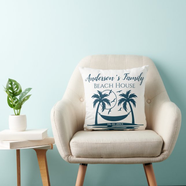 Stylish Beach House Palm Tree Hammock Family Name Cushion (Chair)