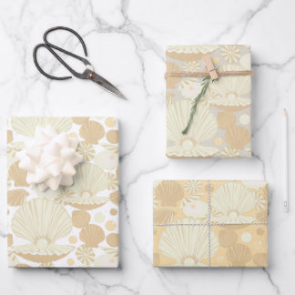 Stylish Beach Shell Pattern Beige and Cream Wrapping Paper Sheet