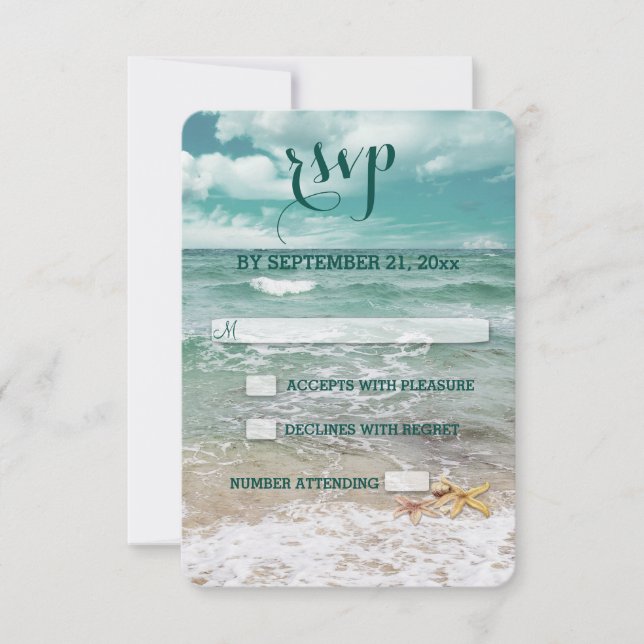Stylish Beach Starfish Wedding RSVP (Front)