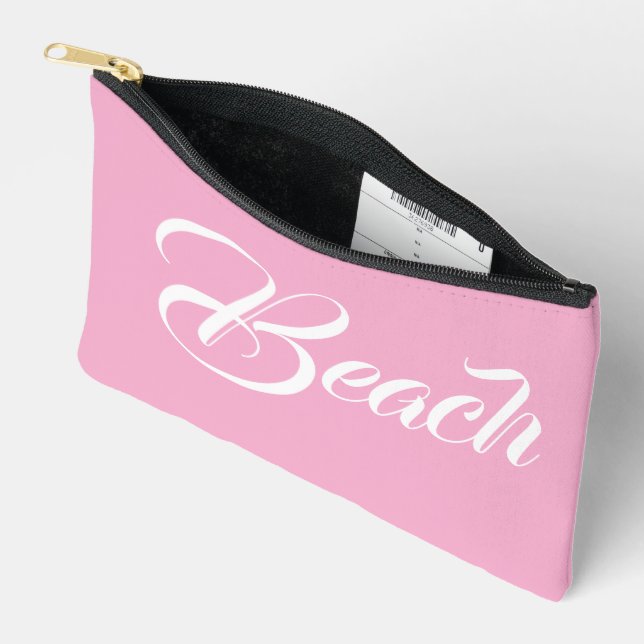 Stylish Beach Text Mark Soft Pink Accessory Pouch (Open)