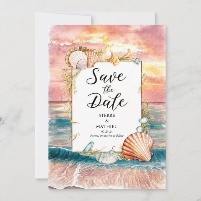 Stylish Beach Wedding Save The Date (Front)