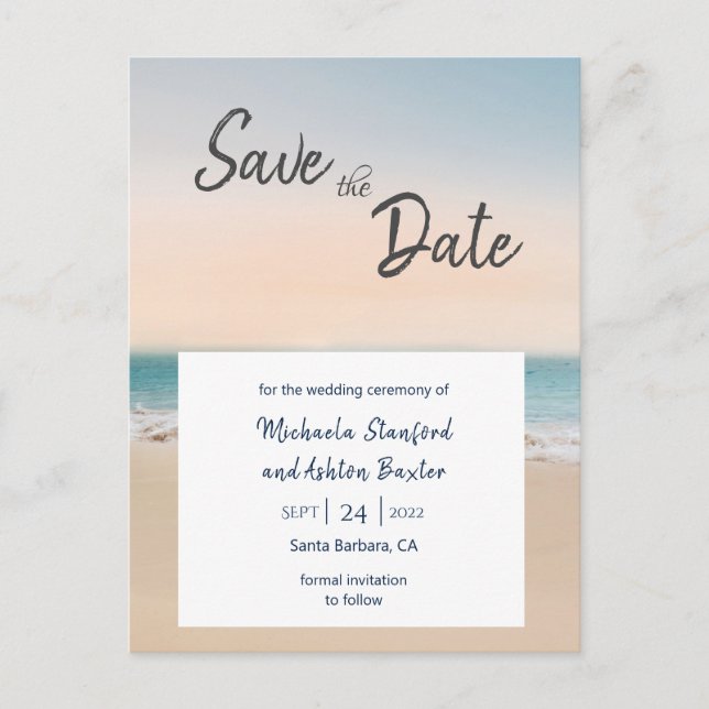 Stylish Beach Wedding Save The Date Announcement  (Front)