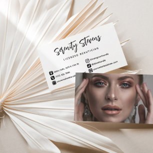 Stylish Beautician Black Social Media Icons Photo Business Card