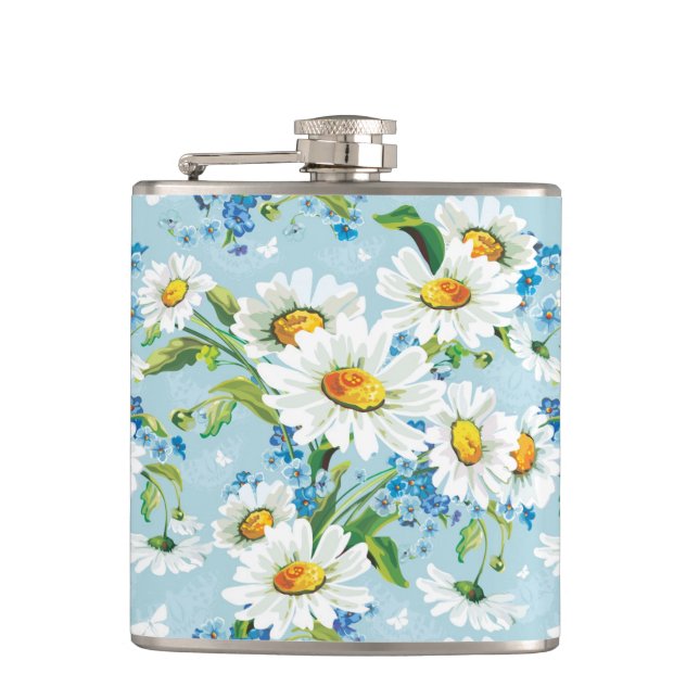 Stylish beautiful bright floral pattern 2 hip flask (Front)