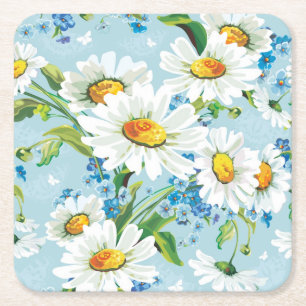 Stylish beautiful bright floral pattern 2 square paper coaster