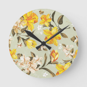 Stylish beautiful bright floral pattern round clock