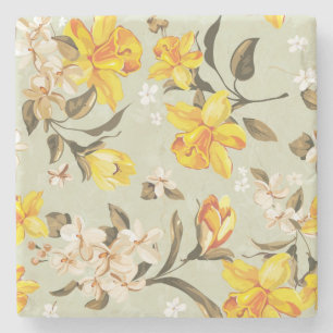Stylish beautiful bright floral pattern stone coaster