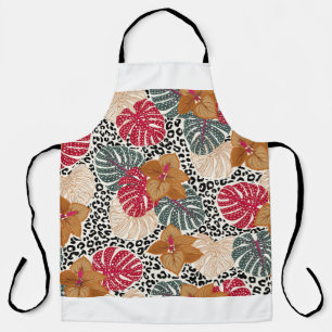 Stylish beautiful tropical forest print on leopard apron