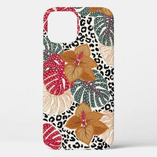 Stylish beautiful tropical forest print on leopard iPhone 12 case