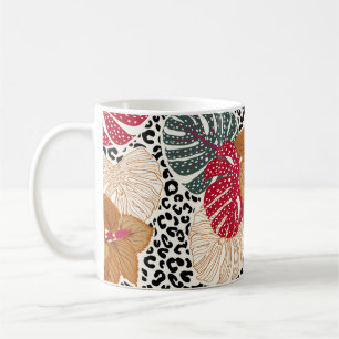 Stylish beautiful tropical forest print on leopard coffee mug