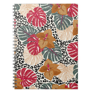 Stylish beautiful tropical forest print on leopard notebook