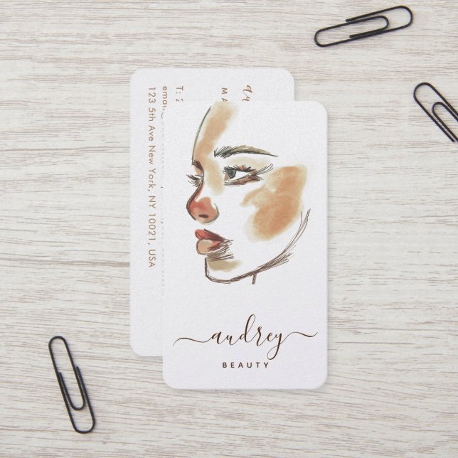 Stylish Beauty Watercolor Illustration Script Business Card (Front/Back In Situ)