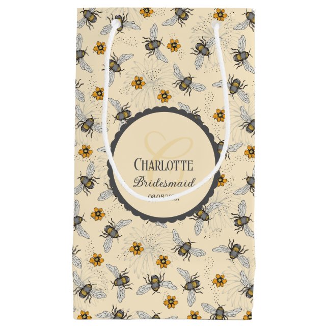 Stylish Bee and Flower Bridal Shower Small Gift Bag (Front)