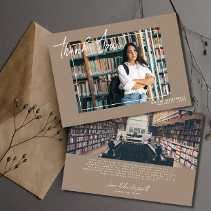 Stylish Beige 2 Photo Graduation Thank You Card
