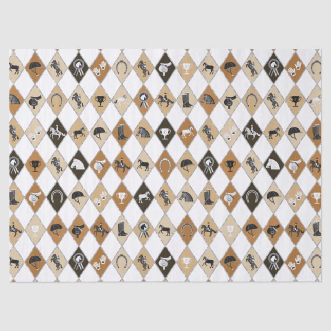 Stylish Beige Brown Equestrian Diamond Pattern Tissue Paper (Front)