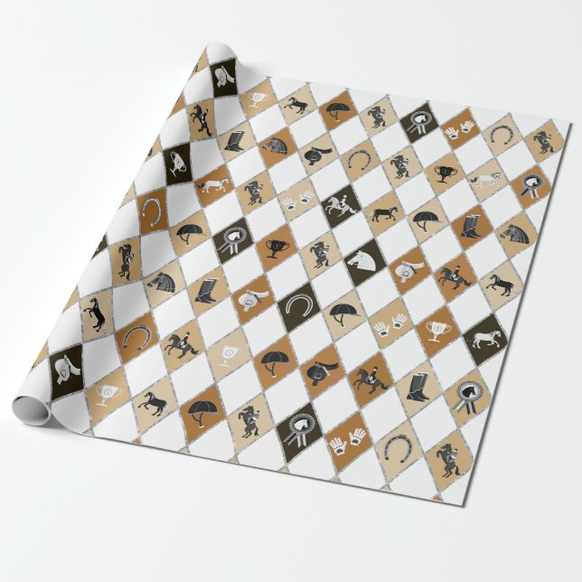 Stylish Beige Brown Equestrian Diamond Pattern Wrapping Paper (Unrolled)