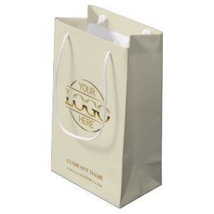 Stylish Beige Gold Corporate Company Business Logo Small Gift Bag