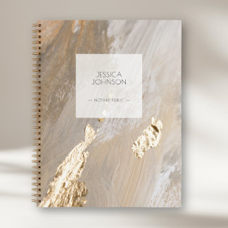 Stylish Beige Gold Watercolor Name Notary Public Notebook