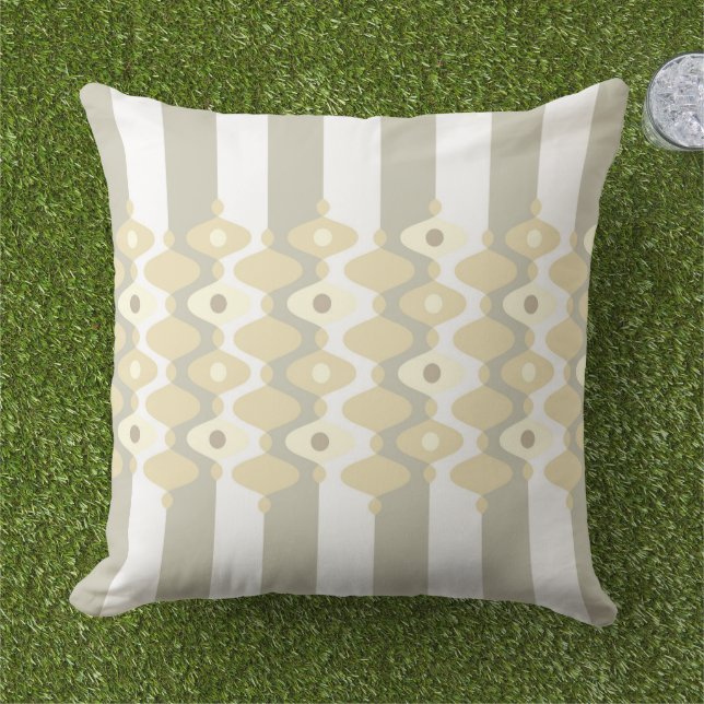 Stylish Beige Grey Pearls and stripes Pattern Cushion (Grass)