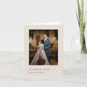 Stylish Beige Photo Modern Wedding Thank You Card