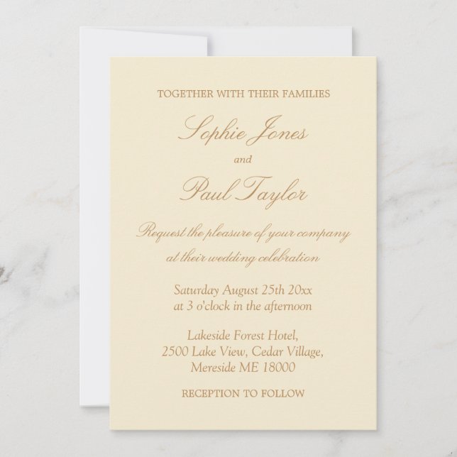 Stylish Beige Script Elegant Cream Wedding Invitation (Front)