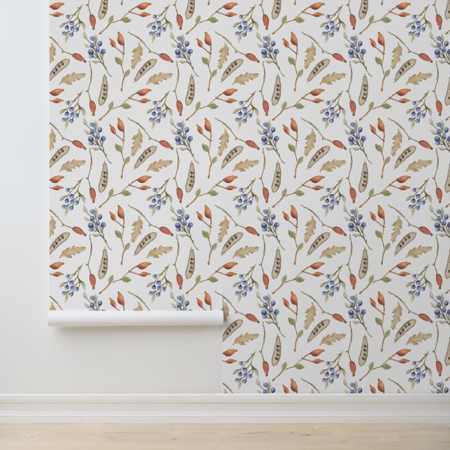 Stylish Berries, Seeds & Leaves Pattern Wallpaper (Application)