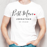Stylish Best Man Wedding T-Shirt<br><div class="desc">The perfect gift for any best man,  the fun and modern design features a stylish typography script "Best Man" with cute little red love heart full stops. The design is easy to personalise with a name and established wedding date and will be the perfect keepsake from your special day.</div>