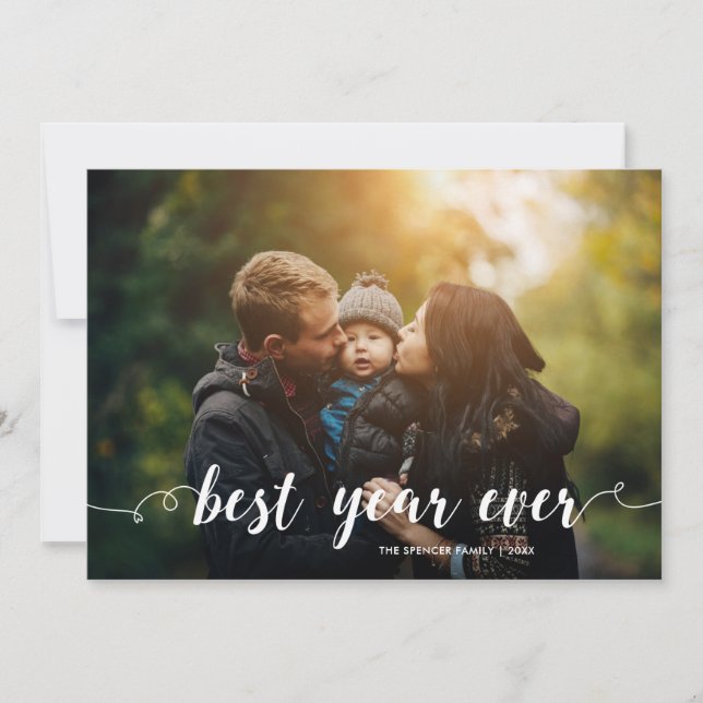 Stylish Best Year Ever Full Photo Christmas Holiday Card (Front)