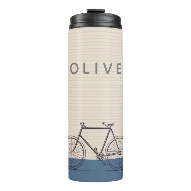 Stylish Bike Drawing Blush and Blue Personalised Thermal Tumbler (Front)
