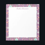 Stylish Birds Flowers Mauve Pattern Personalised Notepad<br><div class="desc">A pretty floral pattern of cute flowers in blue on a cute purple background,  personalised with your name.</div>