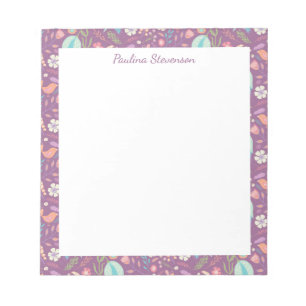 Stylish Birds Flowers Mauve Pattern Personalised Notepad