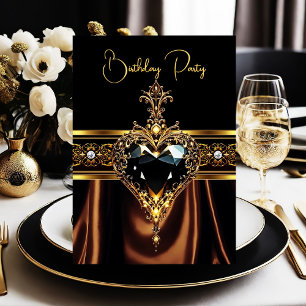 Stylish Birthday Chocolate Gold Black heart Invitation