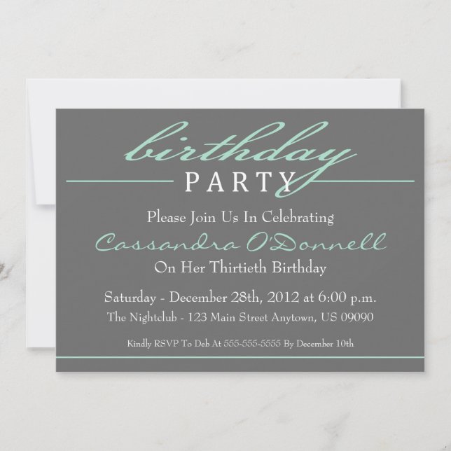 Stylish Birthday Party Invitations (Green) (Front)