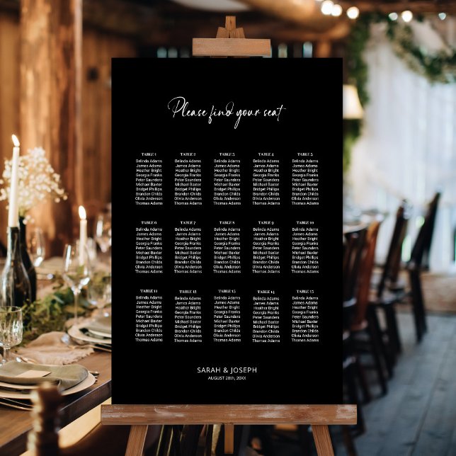 Stylish Black 15 Table Wedding Seating Chart (Creator Uploaded)