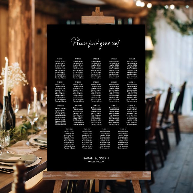 Stylish Black 19 Table Wedding Seating Chart (Creator Uploaded)