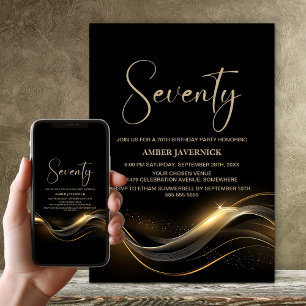 Stylish Black and Gold 70th Birthday Party Invitation