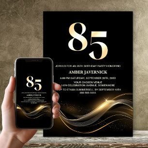 Stylish Black and Gold 85th Birthday Party Invitation