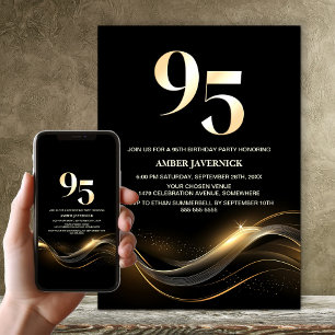 Stylish Black and Gold 95th Birthday Party Invitation