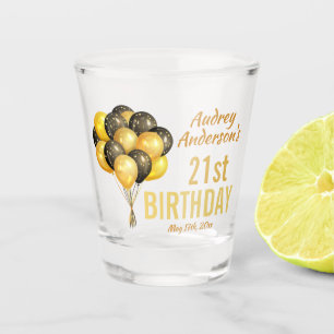 Stylish Black and Gold Balloons 21st Birthday Shot Glass