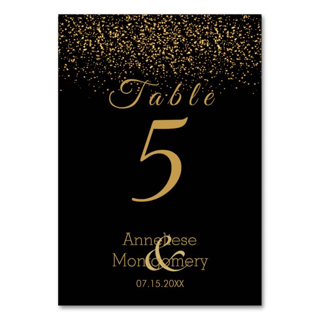 Stylish Black and Gold  Confetti - Table Number (Front)