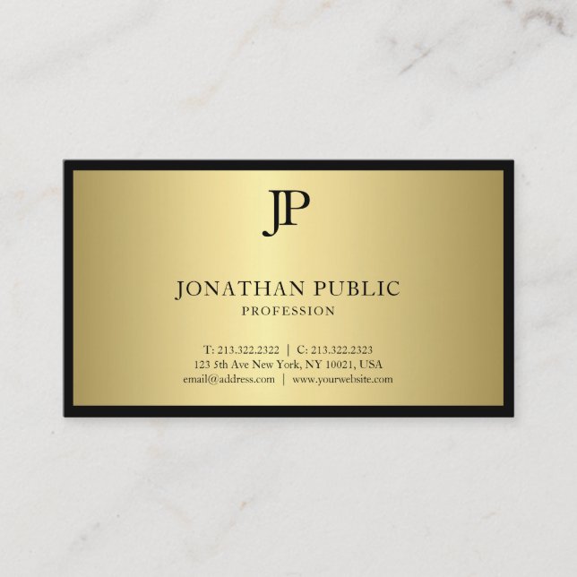 Stylish Black And Gold Monogram Glamour Trendy Business Card (Front)