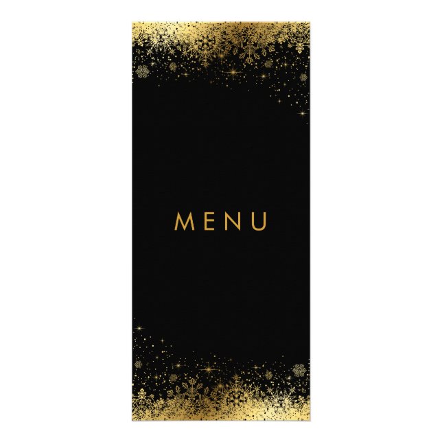 Stylish Black and Gold Snowflakes - Menu (Front)