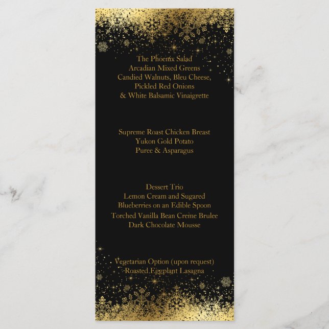Stylish Black and Gold Snowflakes - Menu (Front)