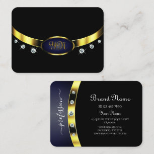 Stylish Black and Gold with Initials Rhinestones Business Card