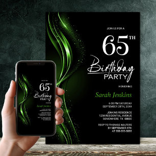 Stylish Black and Green 65th Birthday Party Invitation
