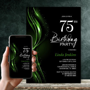 Stylish Black and Green 75th Birthday Party Invitation