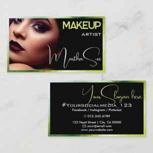 Stylish Black and Green Marbled Beauty Photo Image Business Card