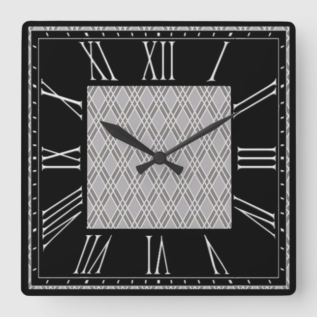 Stylish Black and Grey Square Wall Clock (Front)