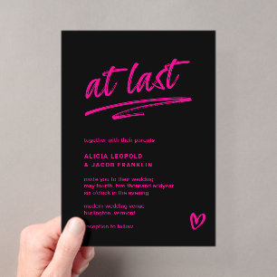 Stylish Black and Hot Pink Modern Wedding Acrylic Invitations